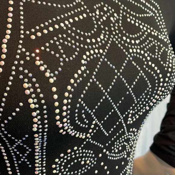 Say What? Rhinestone Embellished Beaded black Bodycon Dress Size L RefI60 - Picture 7 of 9